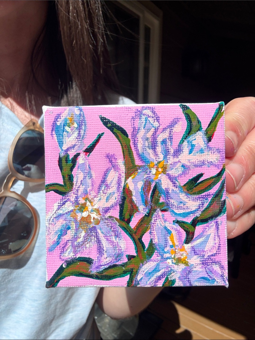 Original Art - Pink & Purple Iris - Floral Mixed Media on Canvas